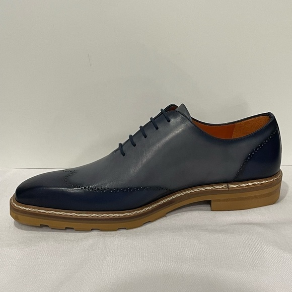 Mezlan shoes Wingtip navy/gray leather calf Oxford light